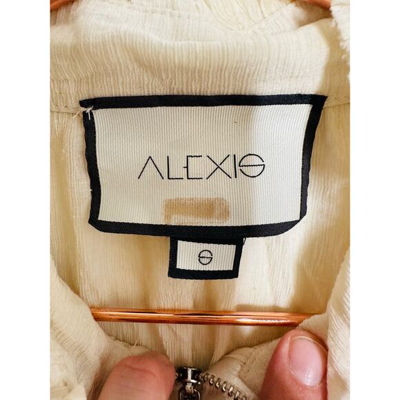 ALEXIS Ivory Cream Crinkle Chiffon Peasant Zip Front Drawstring Hem Posey Top S - Picture 8 of 16